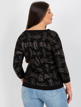 Bluză damă Mărime Mare cu decolteu V și print- Negru