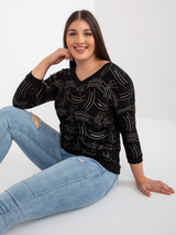 Bluză damă Mărime Mare cu decolteu V și print- Negru