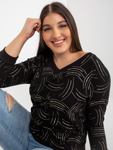 Bluză damă Mărime Mare cu decolteu V și print- Negru