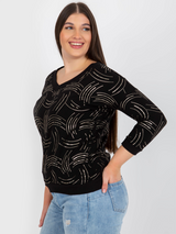 Bluză damă Mărime Mare cu decolteu V și print- Negru