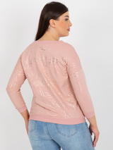 Bluză damă Mărime Mare cu decolteu V și print- Roz Antic