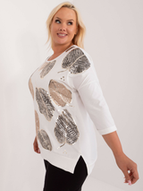 Bluză damă Mărime Mare cu print frunze- Ecru