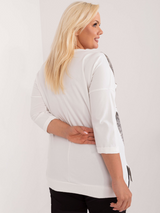 Bluză damă Mărime Mare cu print frunze- Ecru