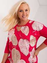 Bluză damă Mărime Mare cu print frunze- Roșu