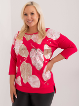 Bluză damă Mărime Mare cu print frunze- Roșu