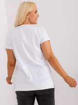 Bluză damă Mărimi Mari asimetrică cu șliț și print- Alb / Orange