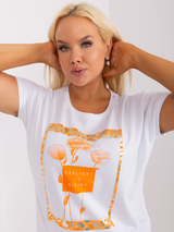 Bluză damă Mărimi Mari asimetrică cu șliț și print- Alb / Orange