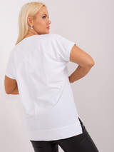 Bluză damă Mărimi Mari asimetrică cu șliț și print floral- Alb / Orange