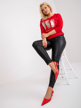 Bluză damă Mărimi Mari cu șnur și imprimeu- Roșu