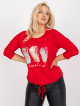 Bluză damă Mărimi Mari cu șnur și imprimeu- Roșu