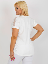 Bluză damă Mărimi Mari cu dantelă pe umăr- Ecru