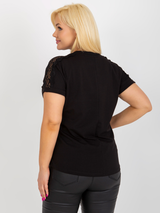 Bluză damă Mărimi Mari cu dantelă pe umăr- Negru