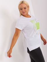 Bluză damă Mărimi Mari cu mânecă scurtă și print- Alb / Verde Fistic