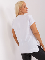 Bluză damă Mărimi Mari cu mânecă scurtă și print- Alb / Verde Fistic