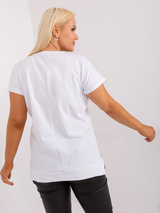 Bluză damă Mărimi Mari cu mânecă scurtă și print- Alb / Violet