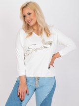 Bluză damă Mărimi Mari cu print și decolteu V- Ecru