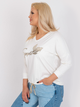 Bluză damă Mărimi Mari cu print și decolteu V- Ecru