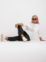 Bluză damă Mărimi Mari cu print și guler cu șnur- Ecru