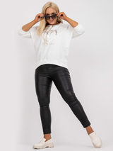 Bluză damă Mărimi Mari cu print și guler cu șnur- Ecru