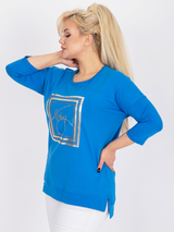 Bluză damă Mărimi Mari cu print și terminație asimetrică- Albastru