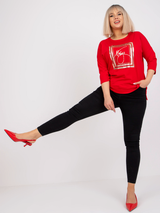 Bluză damă Mărimi Mari cu print și terminație asimetrică- Roșu