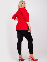 Bluză damă Mărimi Mari cu print și terminație asimetrică- Roșu