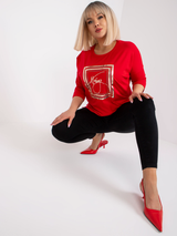 Bluză damă Mărimi Mari cu print și terminație asimetrică- Roșu