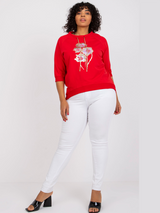 Bluză damă Mărimi Mari cu print floral- Roșu