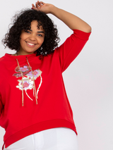 Bluză damă Mărimi Mari cu print floral- Roșu