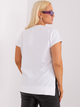 Bluză damă Mărimi Mari cu print panouri cu flori- Alb / Violet