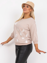 Bluză damă Mărimi Mari cu print pisicuțe- Bej