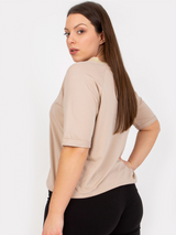 Bluză damă Mărimi Mari imprimată cu guler V și șnur- Bej