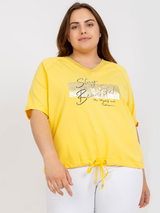 Bluză damă Mărimi Mari imprimată cu guler V și șnur- Galben