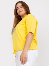 Bluză damă Mărimi Mari imprimată cu guler V și șnur- Galben