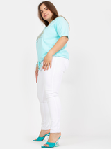 Bluză damă Mărimi Mari imprimată cu guler V și șnur- Verde Menta