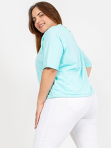 Bluză damă Mărimi Mari imprimată cu guler V și șnur- Verde Menta