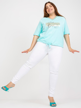 Bluză damă Mărimi Mari imprimată cu guler V și șnur- Verde Menta