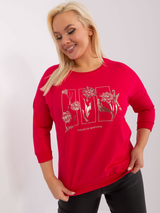 Bluză damă Plus Size cu print floral și strasuri- Roșu