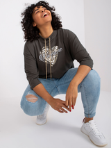 Bluză damă Plus Size cu print inimă aurie- Maro