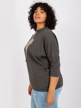 Bluză damă Plus Size cu print inimă aurie- Maro