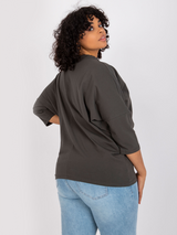 Bluză damă Plus Size cu print inimă aurie- Maro