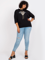 Bluză damă Plus Size cu print inimă aurie- Negru