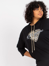 Bluză damă Plus Size cu print inimă aurie- Negru