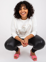 Bluză damă Plus Size cu print inimi aurii- Ecru