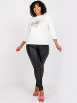 Bluză damă Plus Size cu print inimi aurii- Ecru