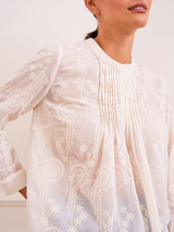 Bluză damă Plus Size elegantă cu broderie și dantelă- Ecru