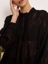 Bluză damă Plus Size elegantă cu broderie și dantelă- Negru