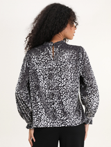 Bluză damă Plus Size elegantă din catifea devore cu model- Gri argintiu