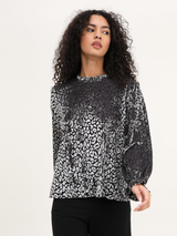 Bluză damă Plus Size elegantă din catifea devore cu model- Gri argintiu