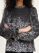 Bluză damă Plus Size elegantă din catifea devore cu model- Gri argintiu